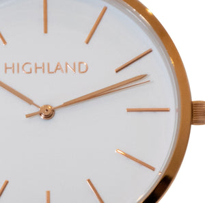 Minimal gold wrist watch with brown leather strap for men with dial detail